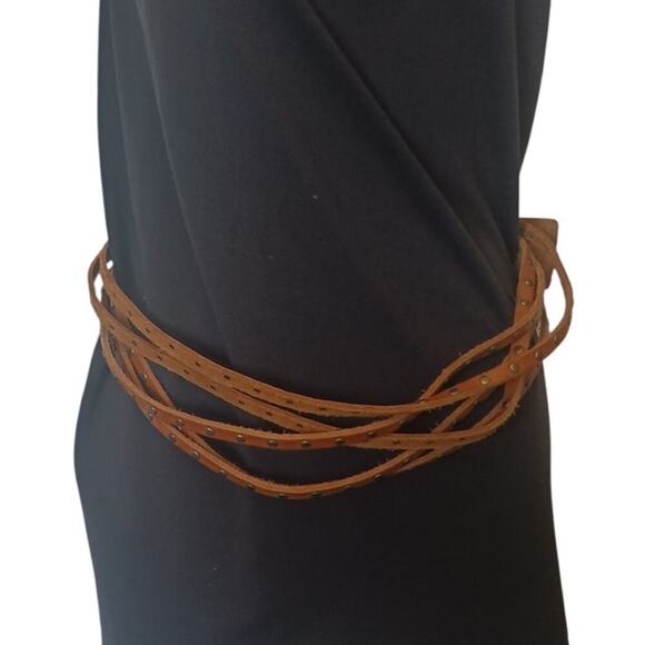 Boho 5 strand studded Leather Belt Brown OS - Picture 1 of 4